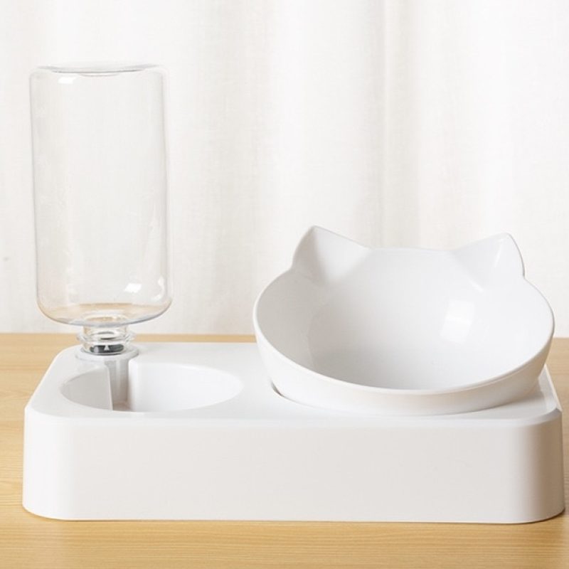 寵物雙碗自動飲水器食物糧透明塑膠貓耳朵餵食器