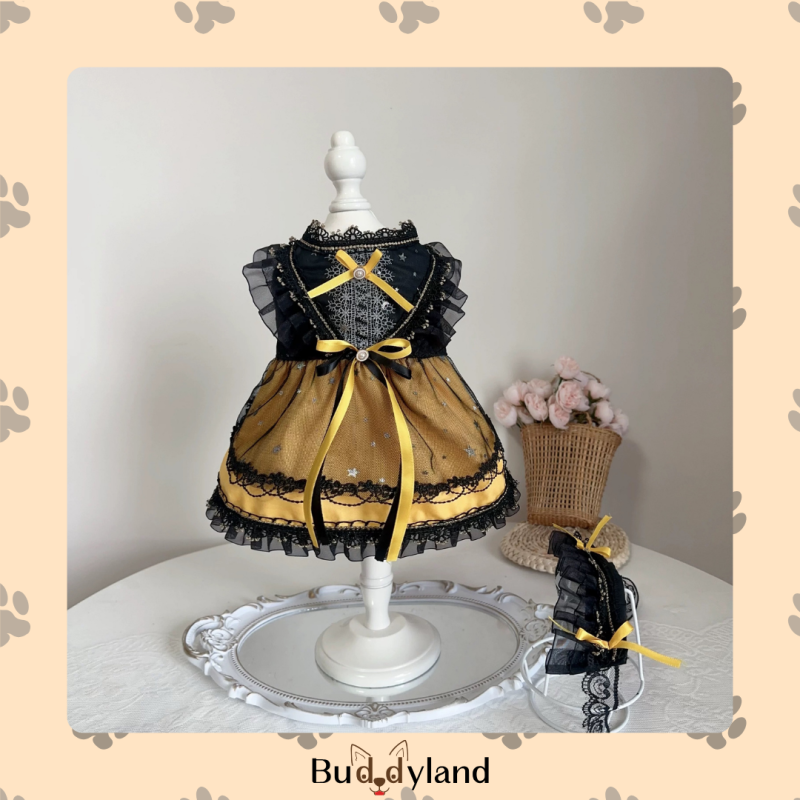 蝴蝶結蕾絲蓬鬆裙 ribbon lace bouffant dress (yellow) (X001 c032)