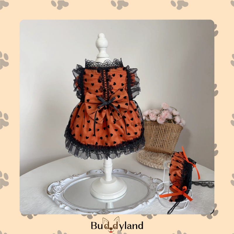 蝴蝶結迷你心心蓬鬆裙 ribbon mini hearts bouffant dress (orange) (X001 c035)