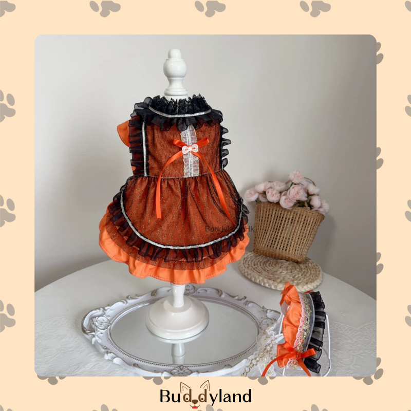 閃爍蕾絲蓬鬆裙 sparkling lace bouffant dress (orange) (X001 c033)
