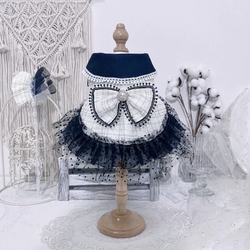 波點蕾絲蝴蝶結裙 dot lace ribbon Lady (navy) (D001 c070)