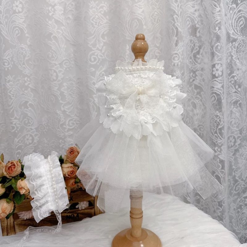 Little floral ruffled lace white dress (D001 c071)